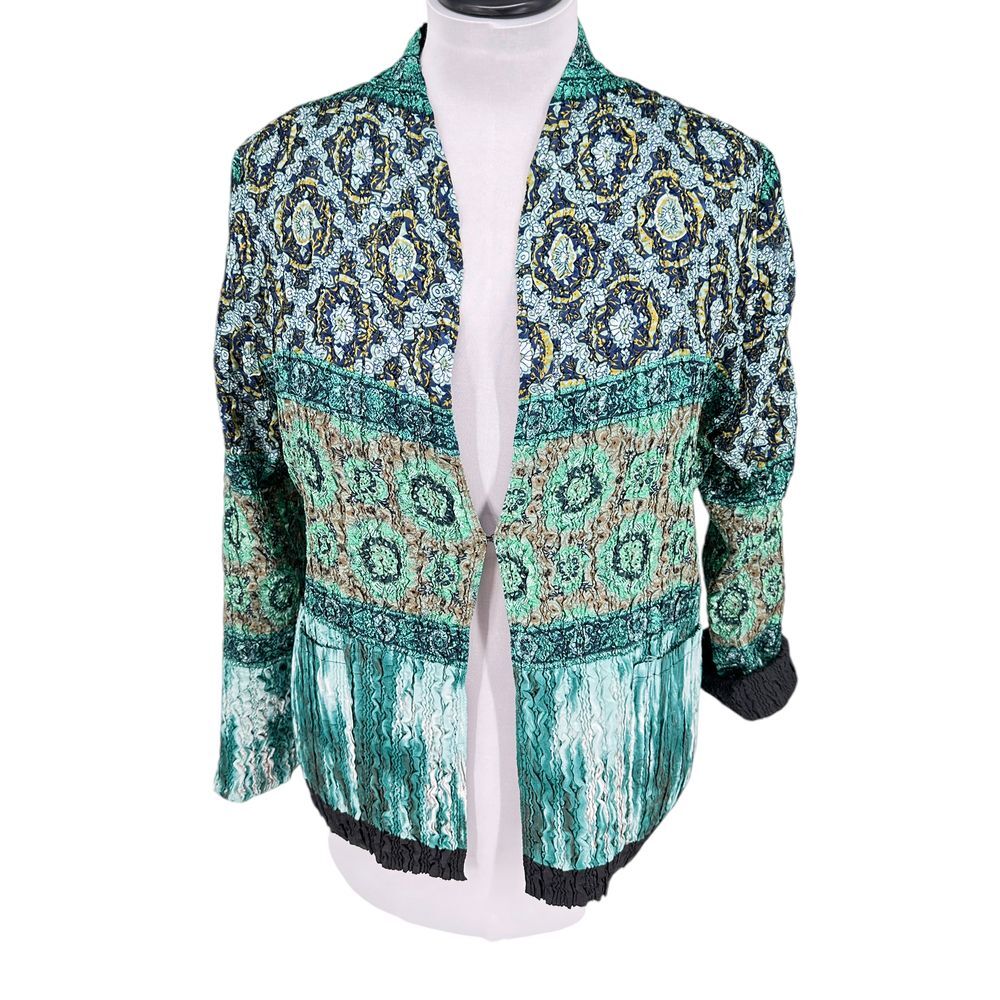 Tania Nardi Reversible Crinkle Blazer Jacket Green Black‎ Boho Stretch L Large